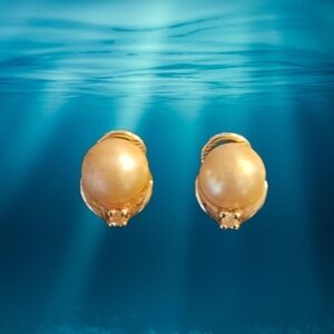 Vintage Majorica Pearl Earrings Gold Tone Swirl w/ Rhinestones Signed M. Elegant